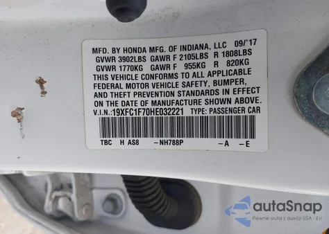 2017 Honda Civic Ex-L from USA, damaged, VIN 19XFC1F70HE032221